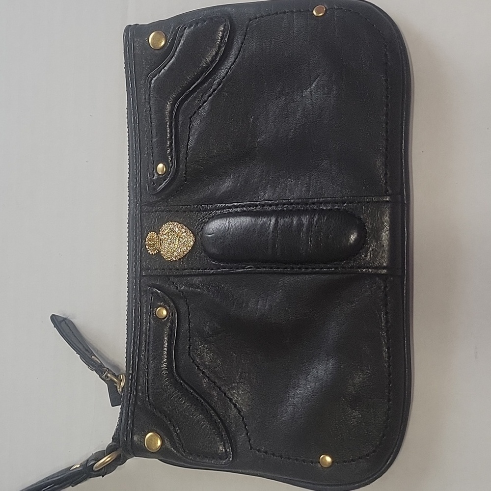 Y2k Vintage Juicy Couture Black Leather Wristlet Clutch Wallet - Picture 3 of 9